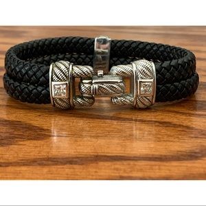 Judith Ripka Braided Leather Sterling Silver CZ Diamond Cuff Bracelet SOLD